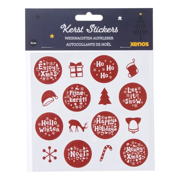 Xenos Kerst stickervel - wit/rood - set van 12- Stickers|Kerst Inpakken