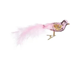 Xenos Kerst vogel op clip - roze - 6x15x3.5 cm- Kerstfiguren|Kersthangers
