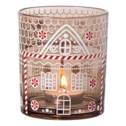 Xenos Kerst waxinelichthouder groot - bruin - ø9x10 cm- Waxinelichthouders