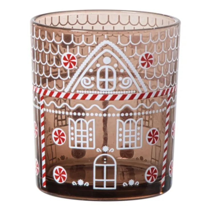 Xenos Kerst waxinelichthouder klein - bruin - ø7x8 cm- Waxinelichthouders