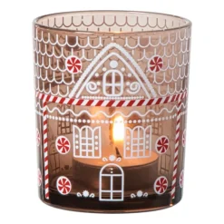 Xenos Kerst waxinelichthouder klein - bruin - ø7x8 cm- Waxinelichthouders