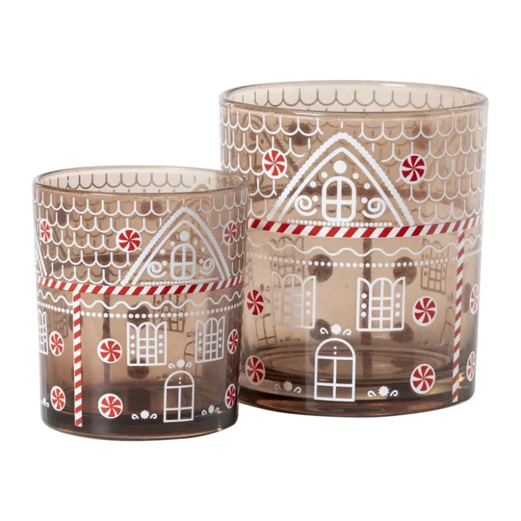 Xenos Kerst waxinelichthouder klein - bruin - ø7x8 cm- Waxinelichthouders