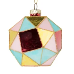 Xenos Kerstbal blokkig - roze/blauw - ø8 cm- Kerstballen