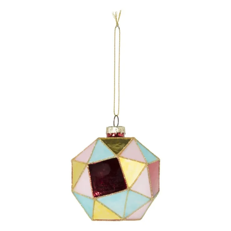 Xenos Kerstbal blokkig - roze/blauw - ø8 cm- Kerstballen