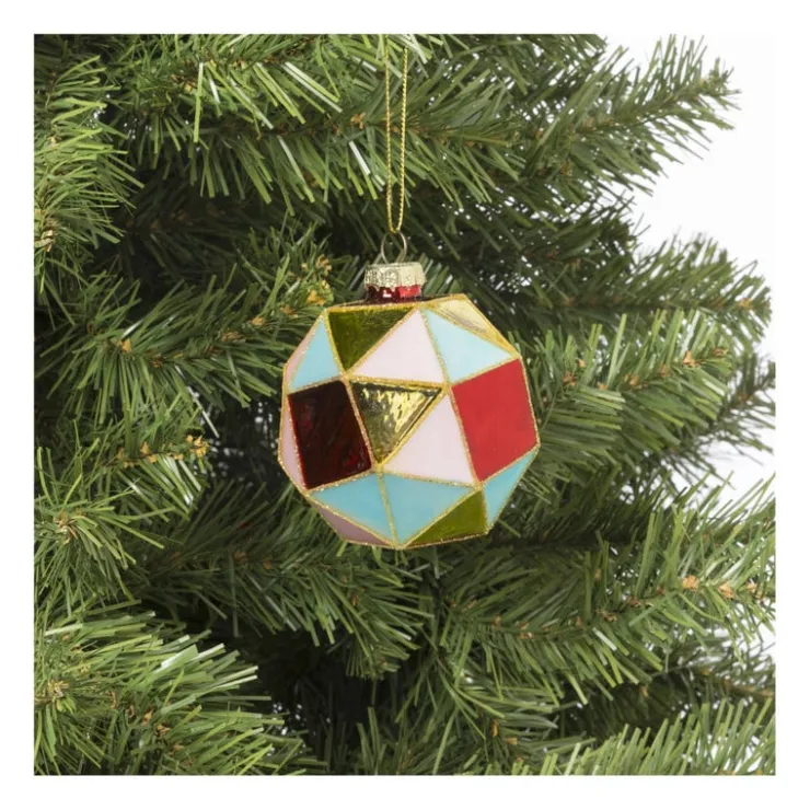 Xenos Kerstbal blokkig - roze/blauw - ø8 cm- Kerstballen