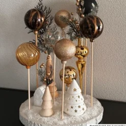 Xenos Kerstbal box - goudkleurig - set van 8- Kerstballen