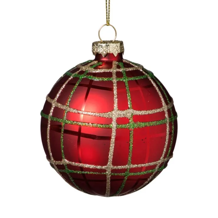 Xenos Kerstbal geruit - rood- Kerstballen