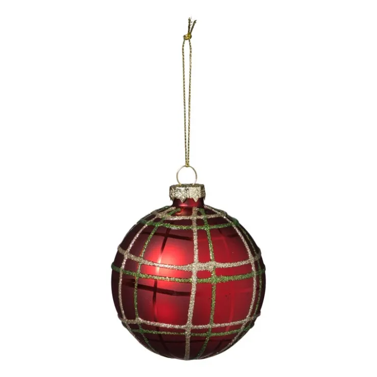 Xenos Kerstbal geruit - rood- Kerstballen