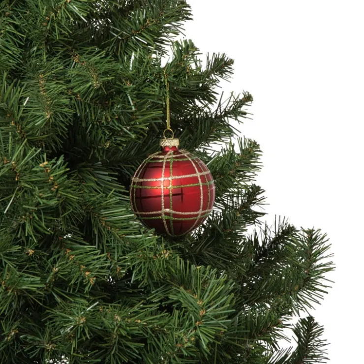Xenos Kerstbal geruit - rood- Kerstballen