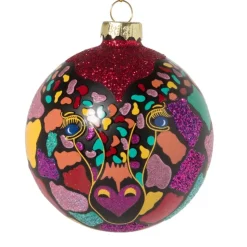 Xenos Kerstbal giraf - glas - ø8 cm- Kerstballen