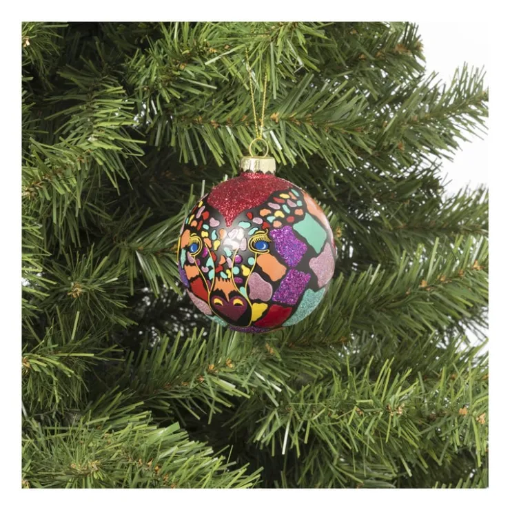 Xenos Kerstbal giraf - glas - ø8 cm- Kerstballen