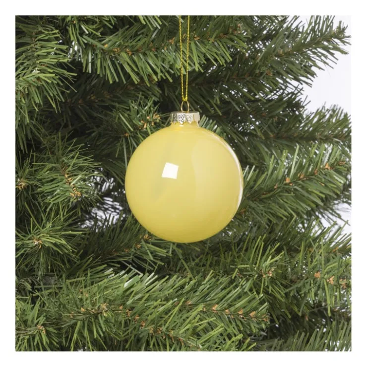Xenos Kerstbal glas - geel - ø8 cm- Kerstballen