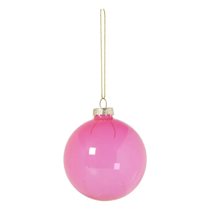 Xenos Kerstbal glas - roze - ø8 cm- Kerstballen