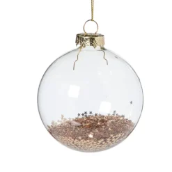 Xenos Kerstbal glas met gouden glitters - transparant/goudkleurig- Kerstballen