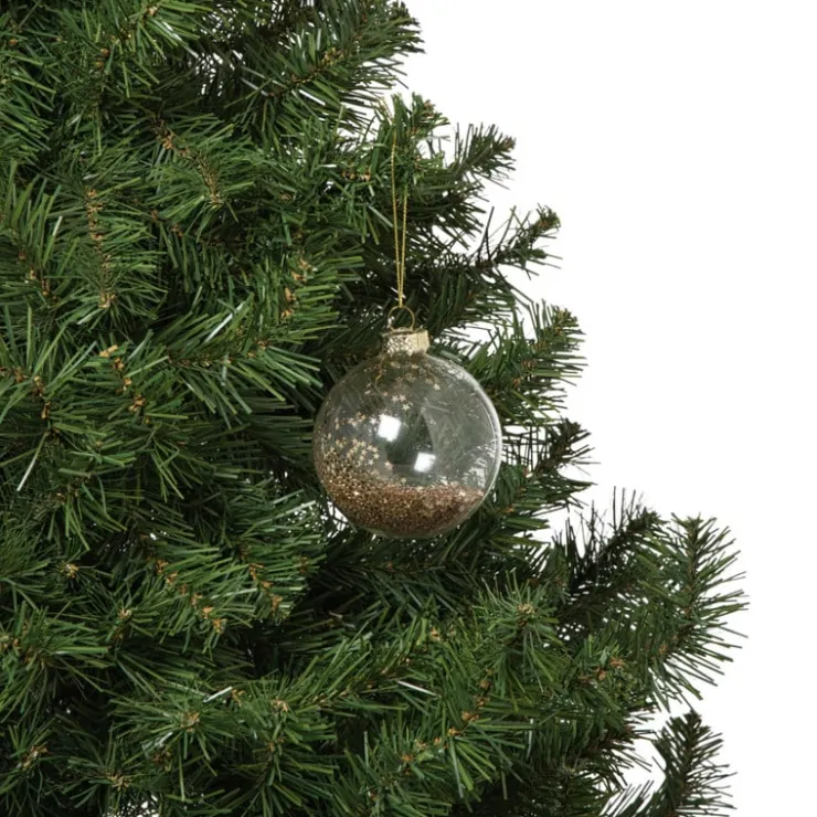 Xenos Kerstbal glas met gouden glitters - transparant/goudkleurig- Kerstballen