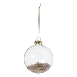 Xenos Kerstbal glas met gouden glitters - transparant/goudkleurig- Kerstballen