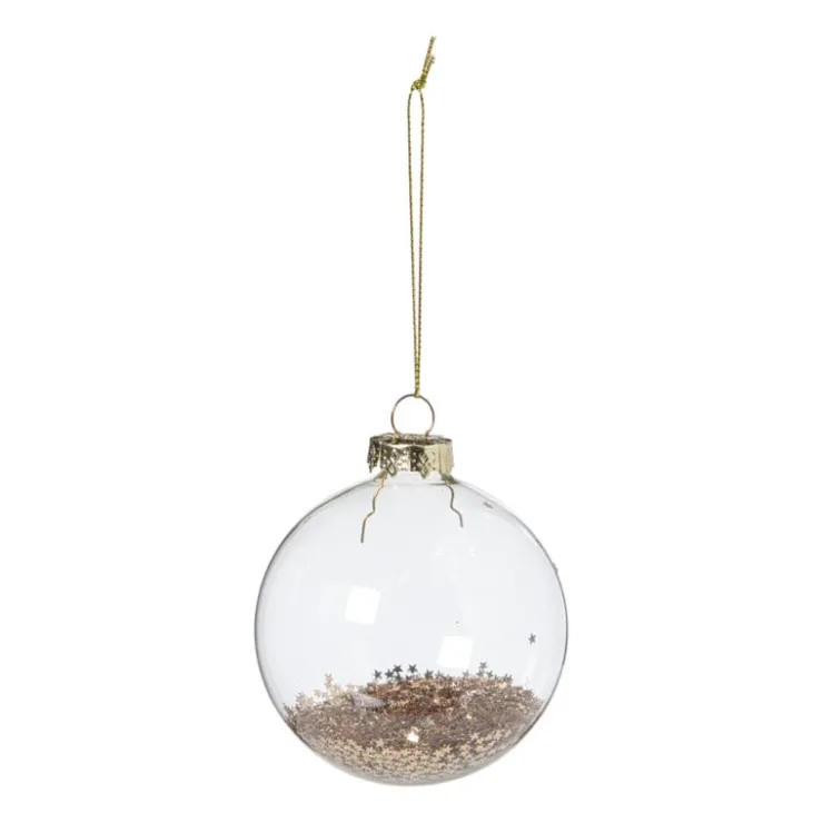 Xenos Kerstbal glas met gouden glitters - transparant/goudkleurig- Kerstballen