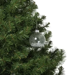 Xenos Kerstbal glas met zilveren glitters - transparant/zilverkleurig- Kerstballen