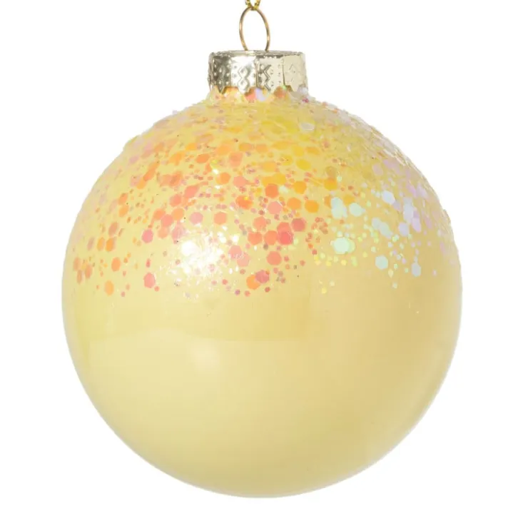 Xenos Kerstbal glitter - geel - ø8 cm- Kerstballen