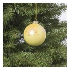 Xenos Kerstbal glitter - geel - ø8 cm- Kerstballen