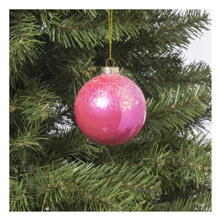 Xenos Kerstbal glitter - roze - ø8 cm- Kerstballen