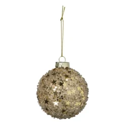 Xenos Kerstbal glitter sterretjes - goudkleurig- Kerstballen
