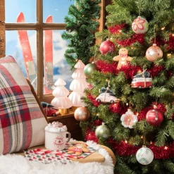 Xenos Kerstbal merry christmas - roze - ⌀8 cm- Kerstballen
