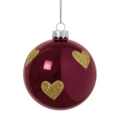 Xenos Kerstbal met gouden hartjes - paars/goud- Kerstballen