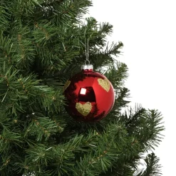 Xenos Kerstbal met gouden hartjes - rood/goud- Kerstballen