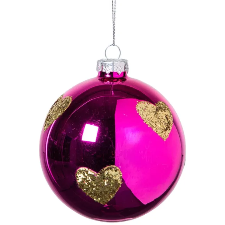 Xenos Kerstbal met gouden hartjes - roze/goud- Kerstballen