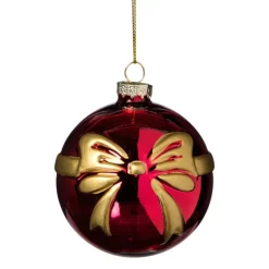 Xenos Kerstbal met strik - bordeaux rood- Kerstballen