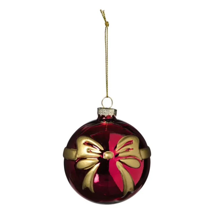 Xenos Kerstbal met strik - bordeaux rood- Kerstballen