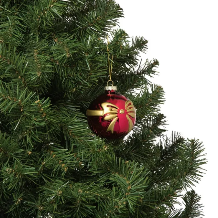 Xenos Kerstbal met strik - bordeaux rood- Kerstballen