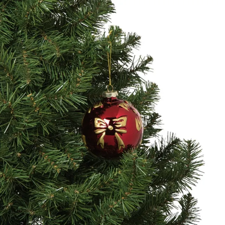 Xenos Kerstbal met strikjes - bordeaux rood- Kerstballen