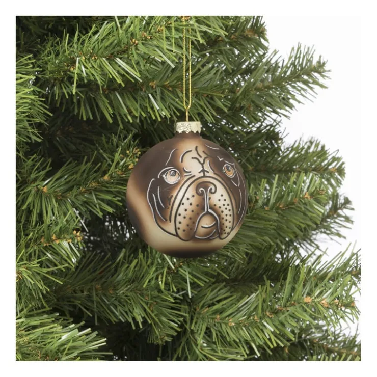 Xenos Kerstbal mopshond - glas - ø8 cm- Kerstballen