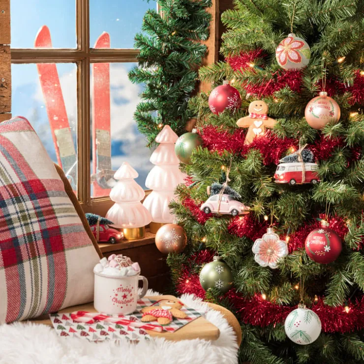 Xenos Kerstbal sneeuwvlok - roze - ⌀8 cm- Kerstballen