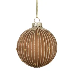 Xenos Kerstbal strepen en stippen - bruin- Kerstballen