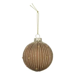 Xenos Kerstbal strepen en stippen - bruin- Kerstballen