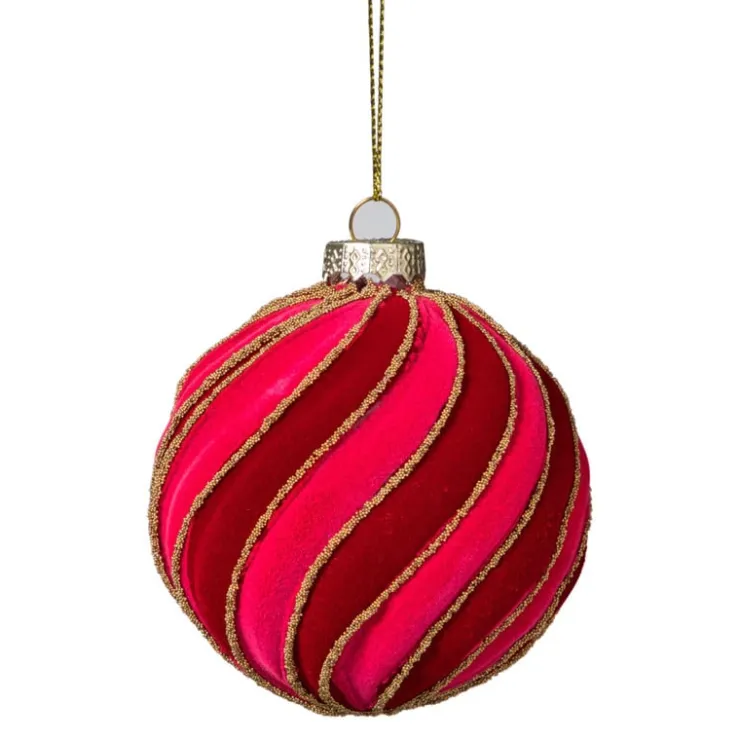 Xenos Kerstbal swirl velvet - paars/roze- Kerstballen