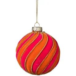 Xenos Kerstbal swirl velvet - roze/oranje- Kerstballen