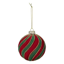 Xenos Kerstbal swirl velvet - rood/groen- Kerstballen
