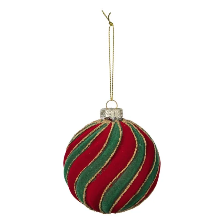 Xenos Kerstbal swirl velvet - rood/groen- Kerstballen