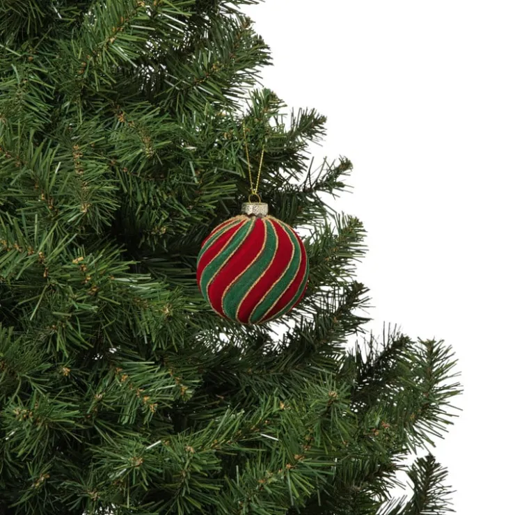 Xenos Kerstbal swirl velvet - rood/groen- Kerstballen