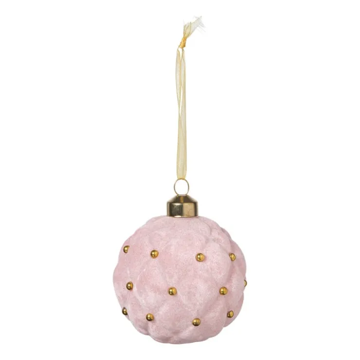 Xenos Kerstbal velvet stip - roze- Kerstballen