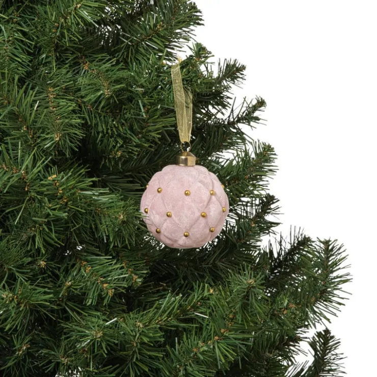 Xenos Kerstbal velvet stip - roze- Kerstballen