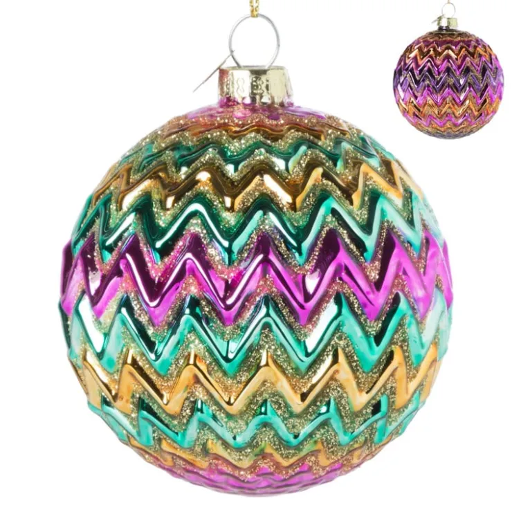 Xenos Kerstbal zigzag - diverse kleuren - ø8x8 cm- Kerstballen