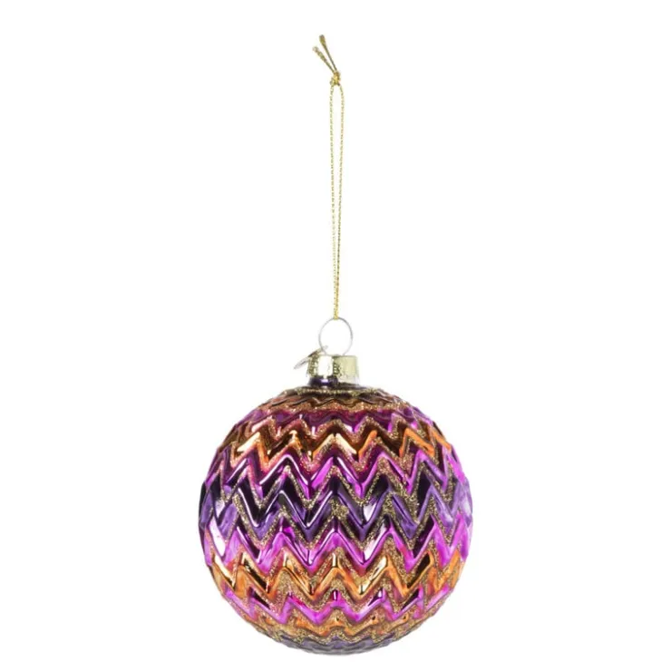 Xenos Kerstbal zigzag - diverse kleuren - ø8x8 cm- Kerstballen