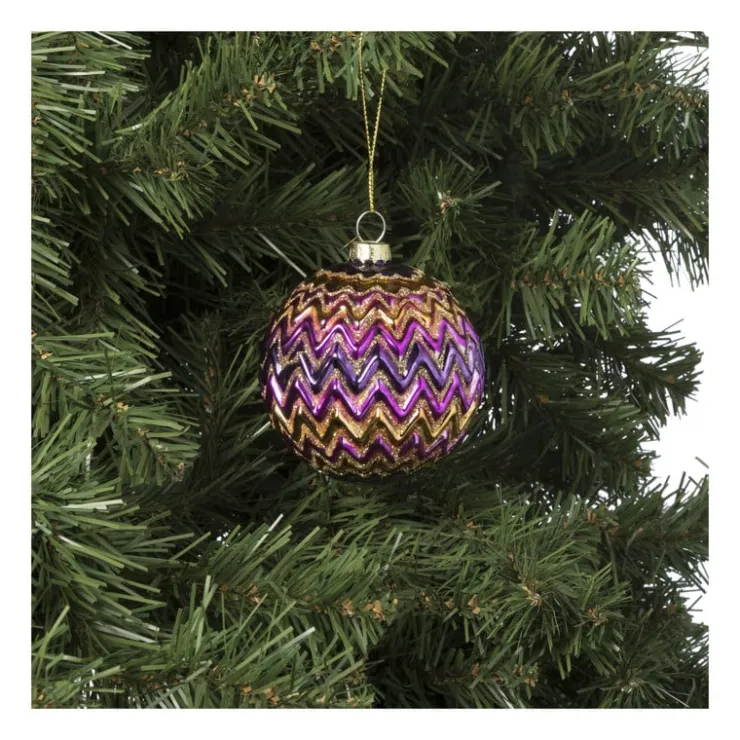 Xenos Kerstbal zigzag - diverse kleuren - ø8x8 cm- Kerstballen