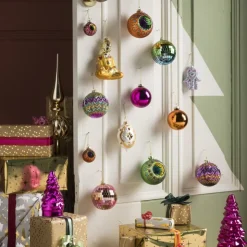Xenos Kerstbal zigzag - diverse kleuren - ø8x8 cm- Kerstballen