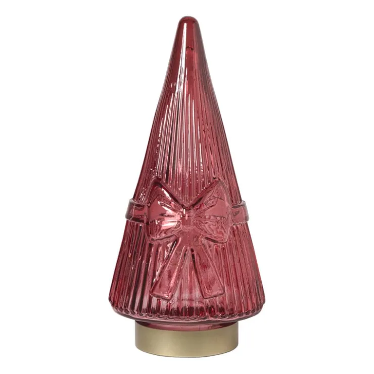 Xenos Kerstboom beeldje glas - rood - ø10.5x22.6 cm- Kleine Kerstbomen|Kerstfiguren
